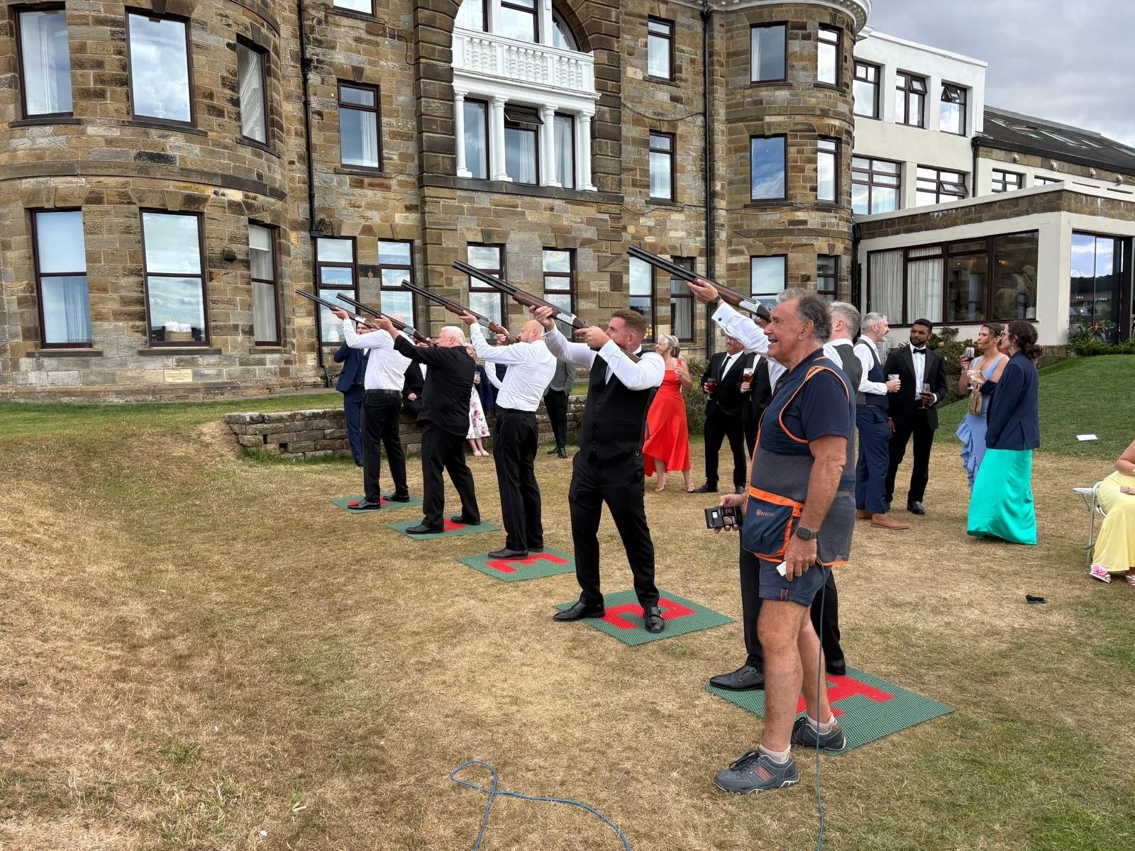 Laser Clay Shooting set up on a hotel lawn